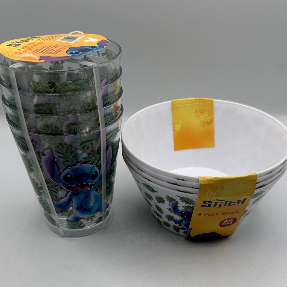 Disney Stitch Tropical Acrylic Cups & Melamine Bowls Set